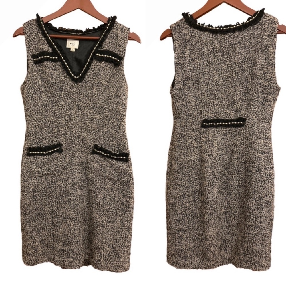 ECI New York Black and Gray Tweed Dress - Size 6